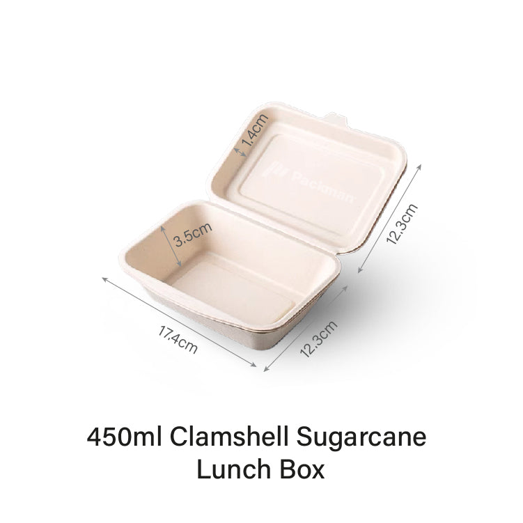 450ml Clamshell Sugarcane Lunch Box – Packman