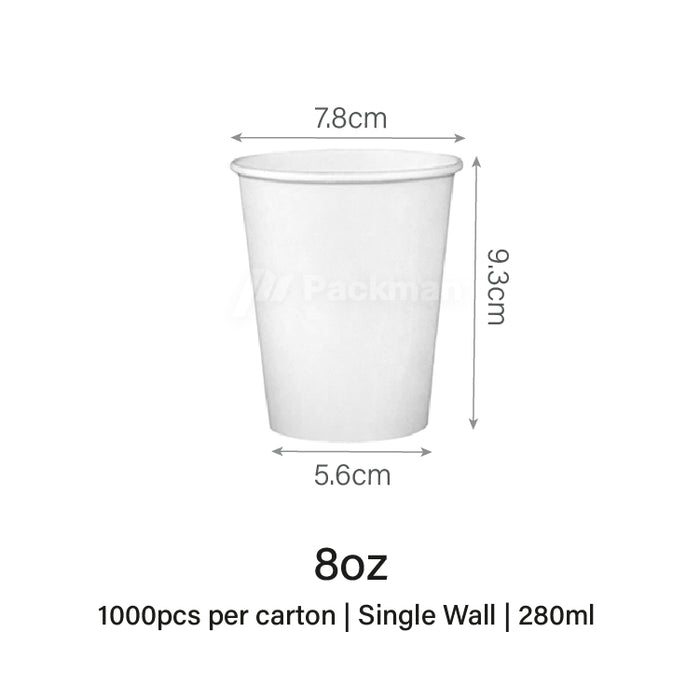 8oz Single Wall White Paper Cup (1000pcs)