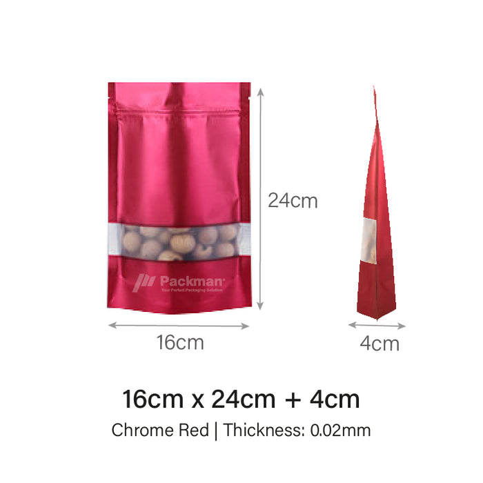 16 x 24cm Chrome Red Standing Pouch (100pcs)