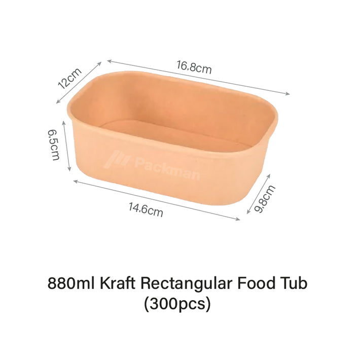 880ml Kraft Rectangular Food Tub (300pcs)