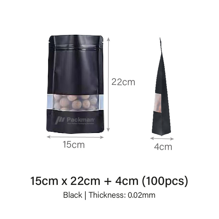 15 x 22cm Black Standing Pouch (100pcs)