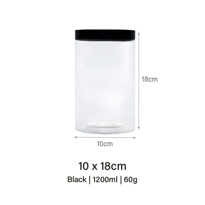 10 x 18cm Black Plastic Jar (48pcs)