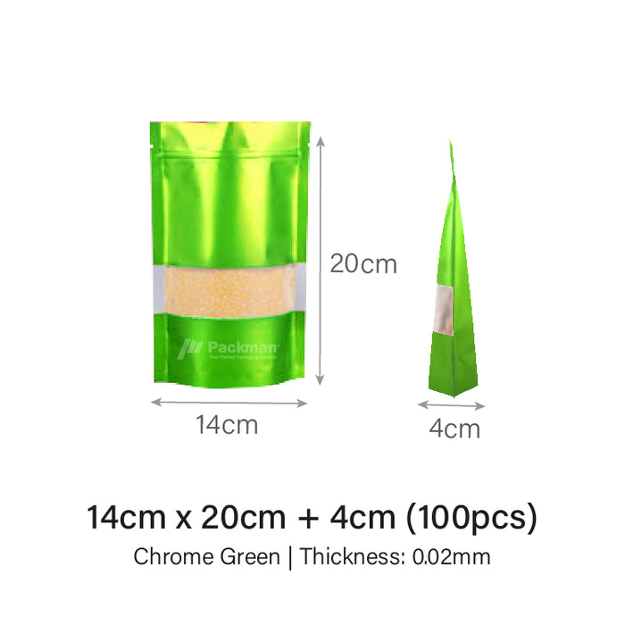 14 x 20cm Chrome Green Standing Pouch (100pcs)