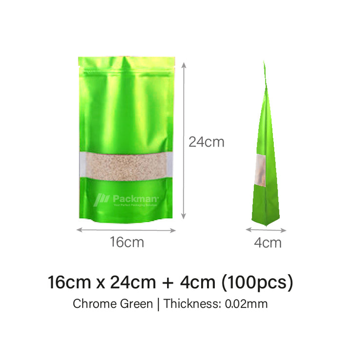 16 x 24cm Chrome Green Standing Pouch (100pcs)