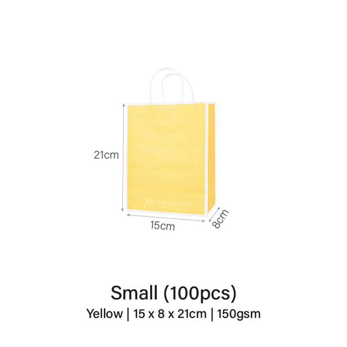 15 x 8 x 21cm  Yellow with White Border Paper Bag  (100pcs)